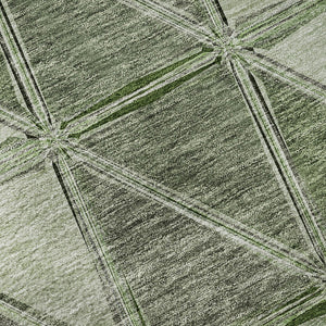 HomeRoots 9' X 12' Stylish Artichoke Green Gray Ivory Geometric Area Rug - Durable, Stain-Resistant & UV-Protected 657610