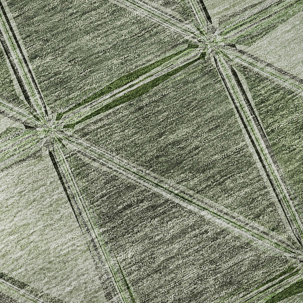 HomeRoots 9' X 12' Stylish Artichoke Green Gray Ivory Geometric Area Rug - Durable, Stain-Resistant & UV-Protected 657610