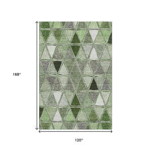 HomeRoots 10' X 14' Artichoke Green Geometric Area Rug - Stylish, Washable, UV-Protected, and Stain-Resistant! 657611