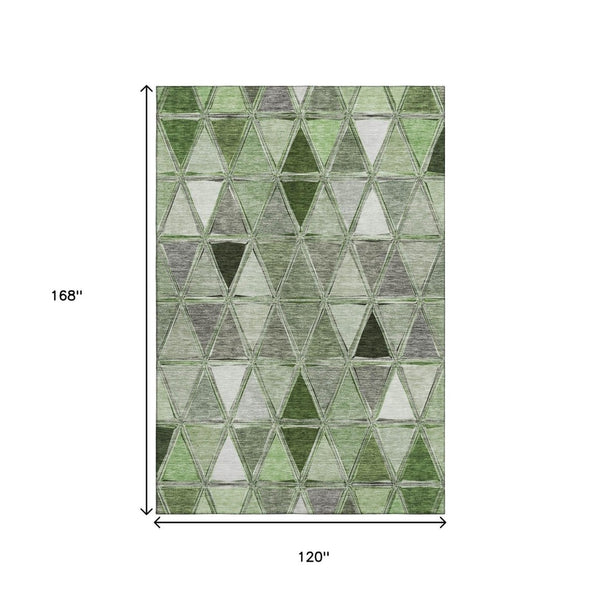 HomeRoots 10' X 14' Artichoke Green Geometric Area Rug - Stylish, Washable, UV-Protected, and Stain-Resistant! 657611