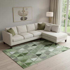 HomeRoots 10' X 14' Artichoke Green Geometric Area Rug - Stylish, Washable, UV-Protected, and Stain-Resistant! 657611