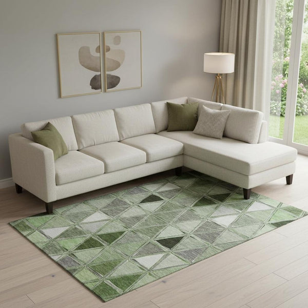 HomeRoots 10' X 14' Artichoke Green Geometric Area Rug - Stylish, Washable, UV-Protected, and Stain-Resistant! 657611