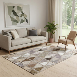 HomeRoots 5' X 8' Stylish Brown Gray Ivory Geometric Washable Area Rug with UV Protection for High Traffic Spaces 657613