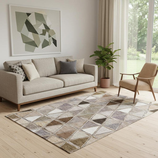 HomeRoots 5' X 8' Stylish Brown Gray Ivory Geometric Washable Area Rug with UV Protection for High Traffic Spaces 657613