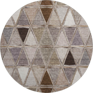 HomeRoots 8' Brown Gray and Ivory Geometric Washable Round Rug with UV Protection for Stylish Living Spaces 657614