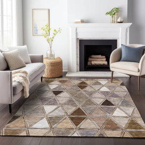 HomeRoots 8' X 10' Stylish Brown Gray Ivory Geometric Washable Area Rug - UV Protected for High-Traffic Spaces 657615