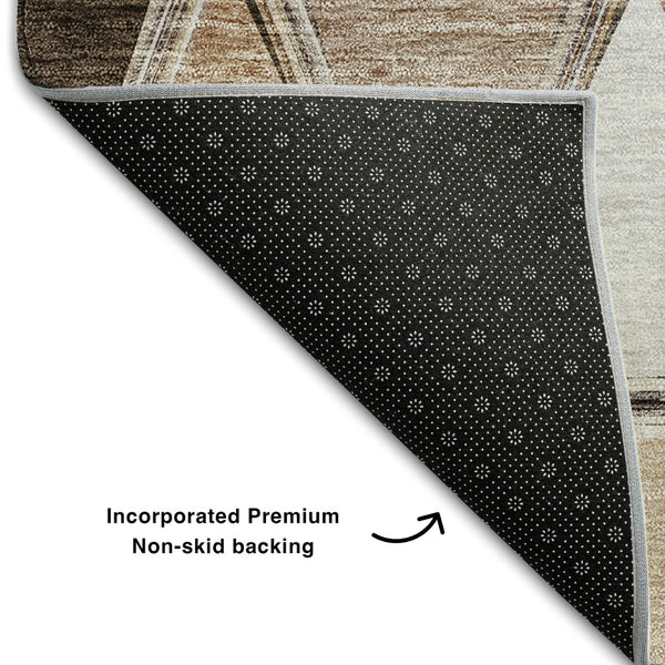 HomeRoots 8' X 10' Stylish Brown Gray Ivory Geometric Washable Area Rug - UV Protected for High-Traffic Spaces 657615