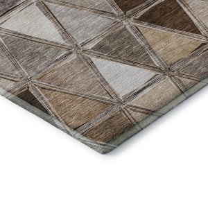 HomeRoots 8' X 10' Stylish Brown Gray Ivory Geometric Washable Area Rug - UV Protected for High-Traffic Spaces 657615