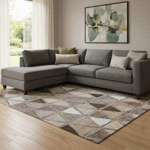 HomeRoots 8' X 10' Stylish Brown Gray Ivory Geometric Washable Area Rug - UV Protected for High-Traffic Spaces 657615