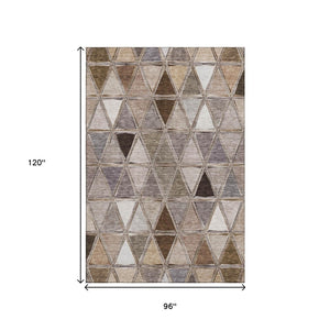HomeRoots 8' X 10' Stylish Brown Gray Ivory Geometric Washable Area Rug - UV Protected for High-Traffic Spaces 657615