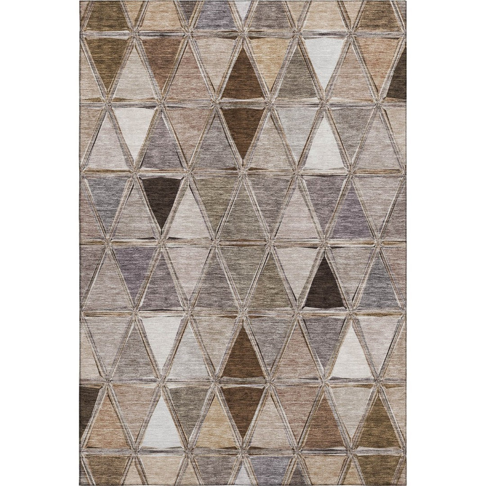 HomeRoots 9' X 12' Geometric Area Rug in Brown, Gray & Ivory - Durable, Washable, UV-Protected Style for Homes 657616
