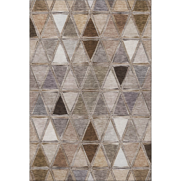 HomeRoots 9' X 12' Geometric Area Rug in Brown, Gray & Ivory - Durable, Washable, UV-Protected Style for Homes 657616