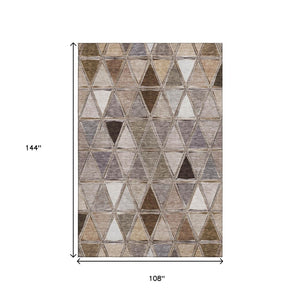 HomeRoots 9' X 12' Geometric Area Rug in Brown, Gray & Ivory - Durable, Washable, UV-Protected Style for Homes 657616