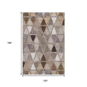 HomeRoots 10' Geometric Area Rug in Brown, Gray & Ivory - Washable, UV-Protected, Stain-Resistant Design! 657617