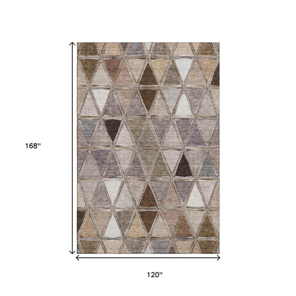 HomeRoots 10' Geometric Area Rug in Brown, Gray & Ivory - Washable, UV-Protected, Stain-Resistant Design! 657617