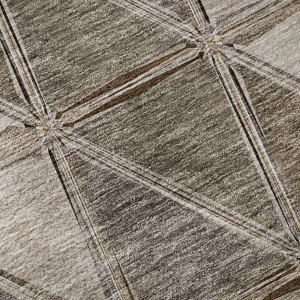 HomeRoots 10' Geometric Area Rug in Brown, Gray & Ivory - Washable, UV-Protected, Stain-Resistant Design! 657617