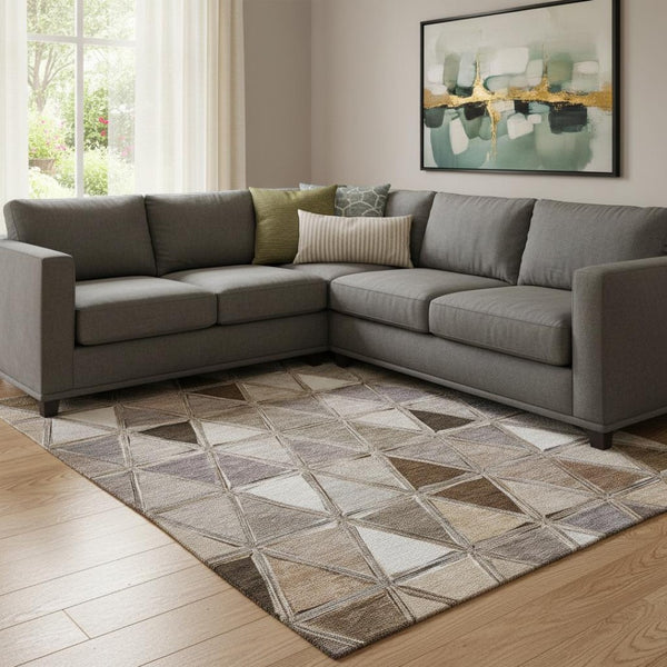 HomeRoots 10' Geometric Area Rug in Brown, Gray & Ivory - Washable, UV-Protected, Stain-Resistant Design! 657617