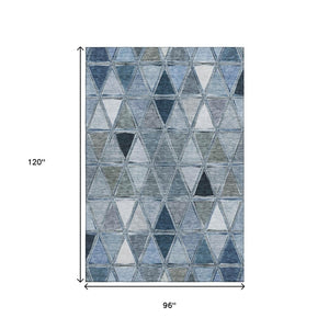 HomeRoots 8' X 10' Washable Blue Gray & Ivory Geometric Area Rug with UV Protection for Family Spaces 657621