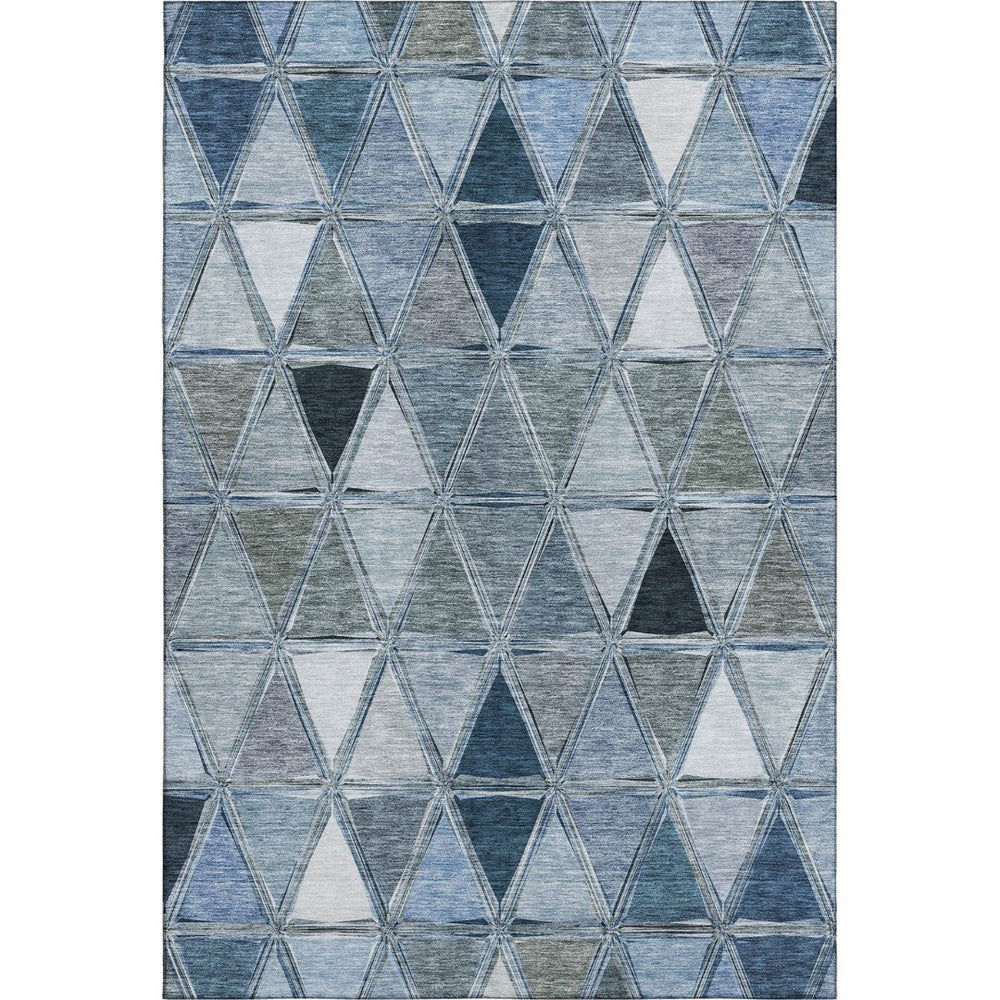 HomeRoots 9' X 12' Geometric Blue-Gray & Ivory Washable Area Rug with UV Protection for High-Traffic Spaces 657622