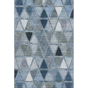HomeRoots 9' X 12' Geometric Blue-Gray & Ivory Washable Area Rug with UV Protection for High-Traffic Spaces 657622