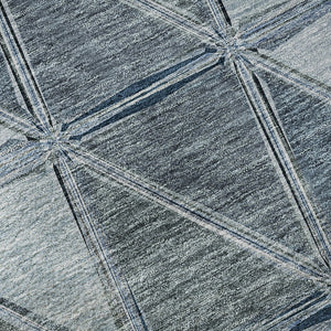 HomeRoots 9' X 12' Geometric Blue-Gray & Ivory Washable Area Rug with UV Protection for High-Traffic Spaces 657622