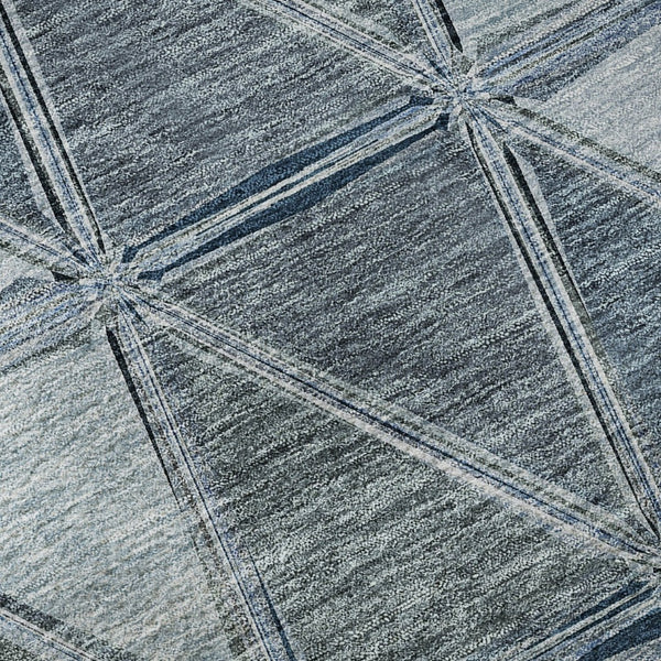 HomeRoots 9' X 12' Geometric Blue-Gray & Ivory Washable Area Rug with UV Protection for High-Traffic Spaces 657622