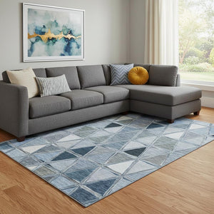 HomeRoots 10' X 14' Stylish Blue-Gray & Ivory Geometric Washable Area Rug with UV Protection for Homes 657623