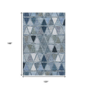 HomeRoots 10' X 14' Stylish Blue-Gray & Ivory Geometric Washable Area Rug with UV Protection for Homes 657623