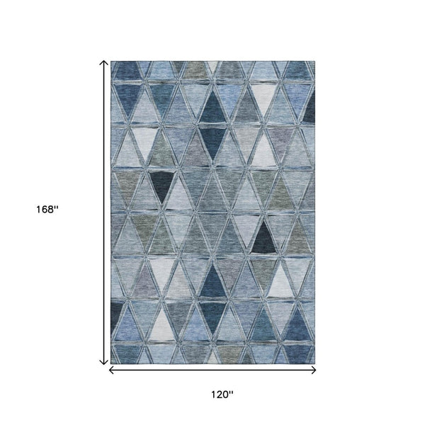 HomeRoots 10' X 14' Stylish Blue-Gray & Ivory Geometric Washable Area Rug with UV Protection for Homes 657623