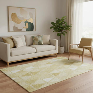 HomeRoots 5' X 8' Gold and Ivory Geometric Area Rug - Stylish, Washable, UV-Protected for High-Traffic Spaces 657625