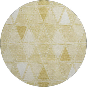 HomeRoots 8' Gold and Ivory Geometric Round Rug - Stylish, Washable, UV-Protected, Family-Friendly Design 657626