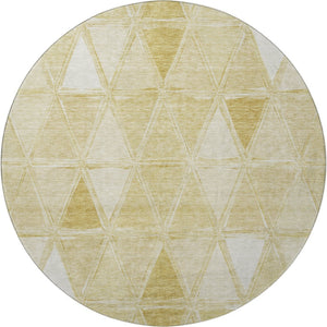 HomeRoots 8' Gold and Ivory Geometric Round Rug - Stylish, Washable, UV-Protected, Family-Friendly Design 657626