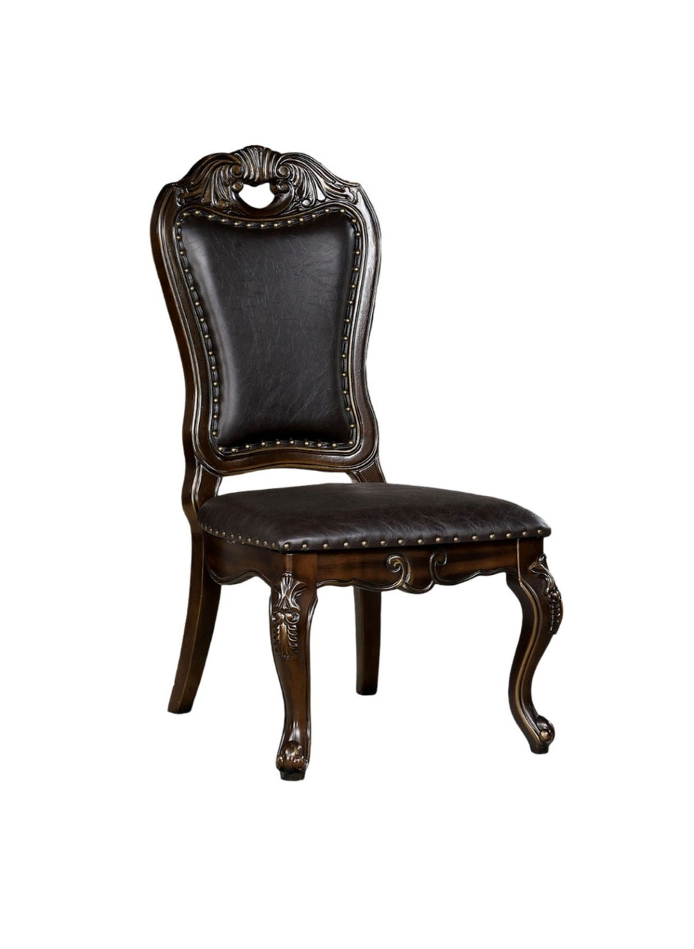 English Elm Traditional Side Chairs Set Of 2 - Elegant Walnut Finish With Dark Brown Leatherette Upholstery B011P234724-GIGA