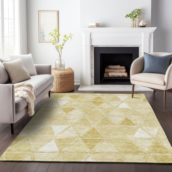 HomeRoots 9' X 12' Gold and Ivory Geometric Area Rug - Washable, UV-Protected, Stylish for Indoor & Outdoor Use 657628
