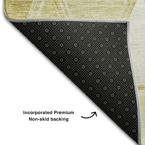 HomeRoots 9' X 12' Gold and Ivory Geometric Area Rug - Washable, UV-Protected, Stylish for Indoor & Outdoor Use 657628