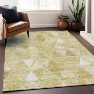 HomeRoots 9' X 12' Gold and Ivory Geometric Area Rug - Washable, UV-Protected, Stylish for Indoor & Outdoor Use 657628