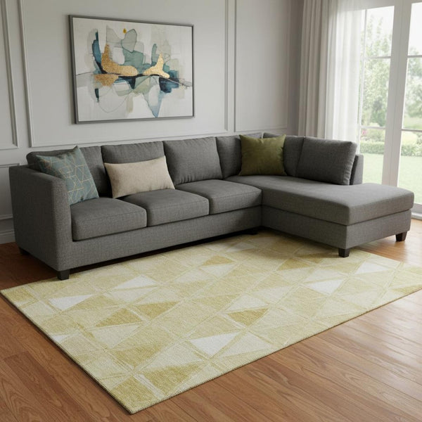HomeRoots 9' X 12' Gold and Ivory Geometric Area Rug - Washable, UV-Protected, Stylish for Indoor & Outdoor Use 657628