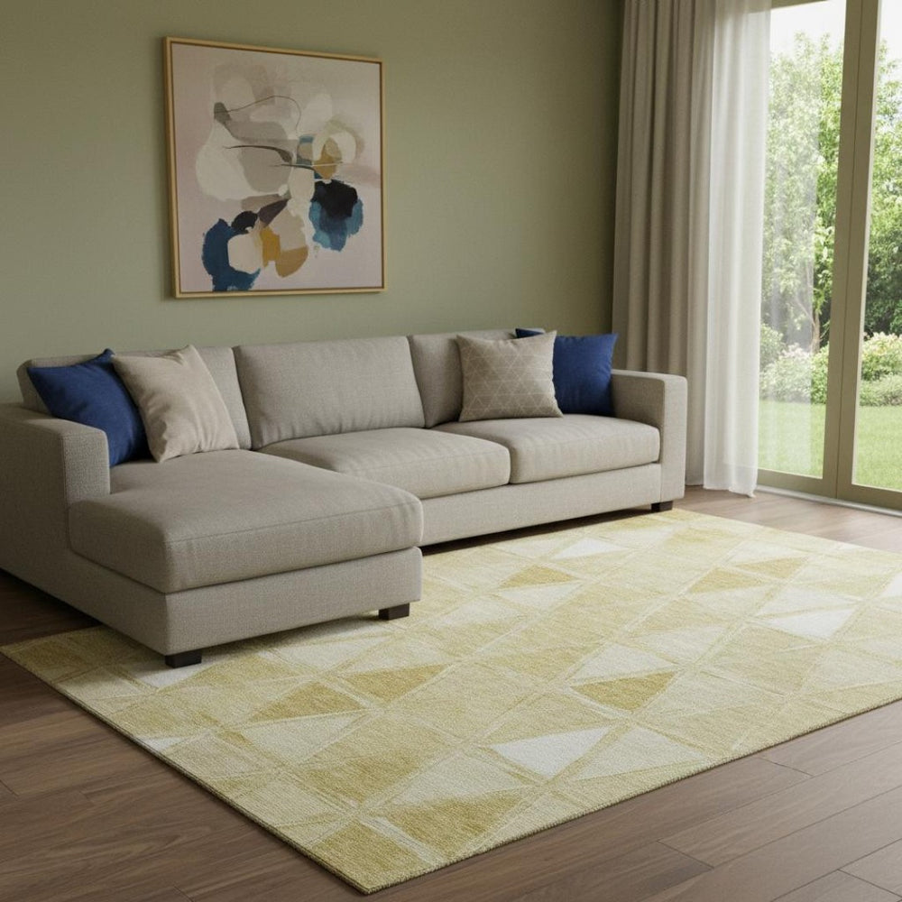 HomeRoots 10' X 14' Gold And Ivory Geometric Area Rug - Washable, UV Protected, Stylish, Durable & Easy Care 657629