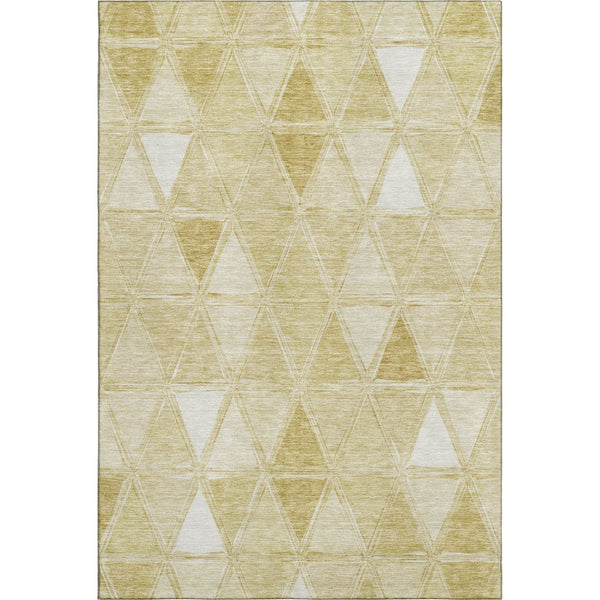 HomeRoots 10' X 14' Gold And Ivory Geometric Area Rug - Washable, UV Protected, Stylish, Durable & Easy Care 657629