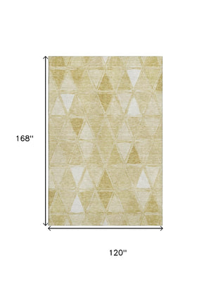 HomeRoots 10' X 14' Gold And Ivory Geometric Area Rug - Washable, UV Protected, Stylish, Durable & Easy Care 657629
