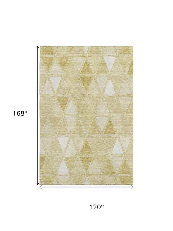 HomeRoots 10' X 14' Gold And Ivory Geometric Area Rug - Washable, UV Protected, Stylish, Durable & Easy Care 657629