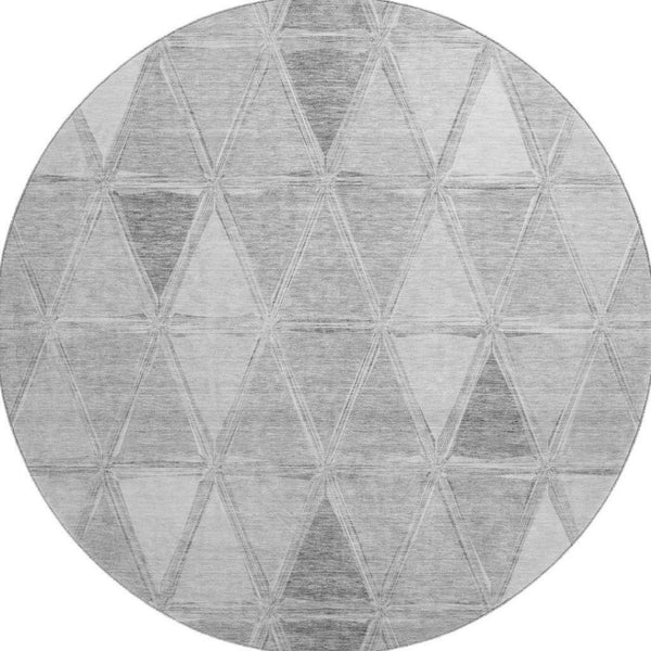 HomeRoots 8' Gray & Silver Geometric Round Rug - Washable, UV Protected, Durable for Modern Spaces & Families 657632