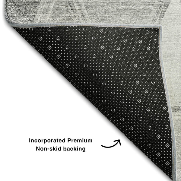 HomeRoots 8' Gray & Silver Geometric Round Rug - Washable, UV Protected, Durable for Modern Spaces & Families 657632