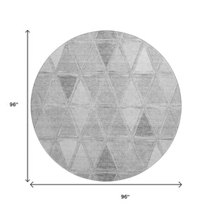 HomeRoots 8' Gray & Silver Geometric Round Rug - Washable, UV Protected, Durable for Modern Spaces & Families 657632