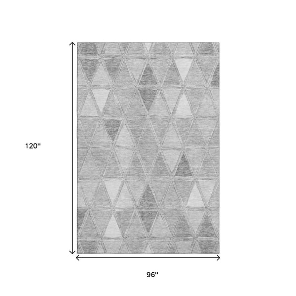 HomeRoots 8' Gray and Silver Geometric Washable Area Rug - Durable, UV-Protected, Stylish for High-Traffic Spaces 657633