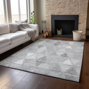 HomeRoots 10' X 14' Gray And Silver Geometric Area Rug - Stain-Resistant, UV-Protected, Modern Design for Style 657635