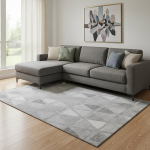 HomeRoots 10' X 14' Gray And Silver Geometric Area Rug - Stain-Resistant, UV-Protected, Modern Design for Style 657635