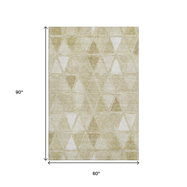 HomeRoots 5' X 8' Modern Khaki & Ivory Geometric Area Rug - Washable, UV Protected & Stain-Resistant Design 657637