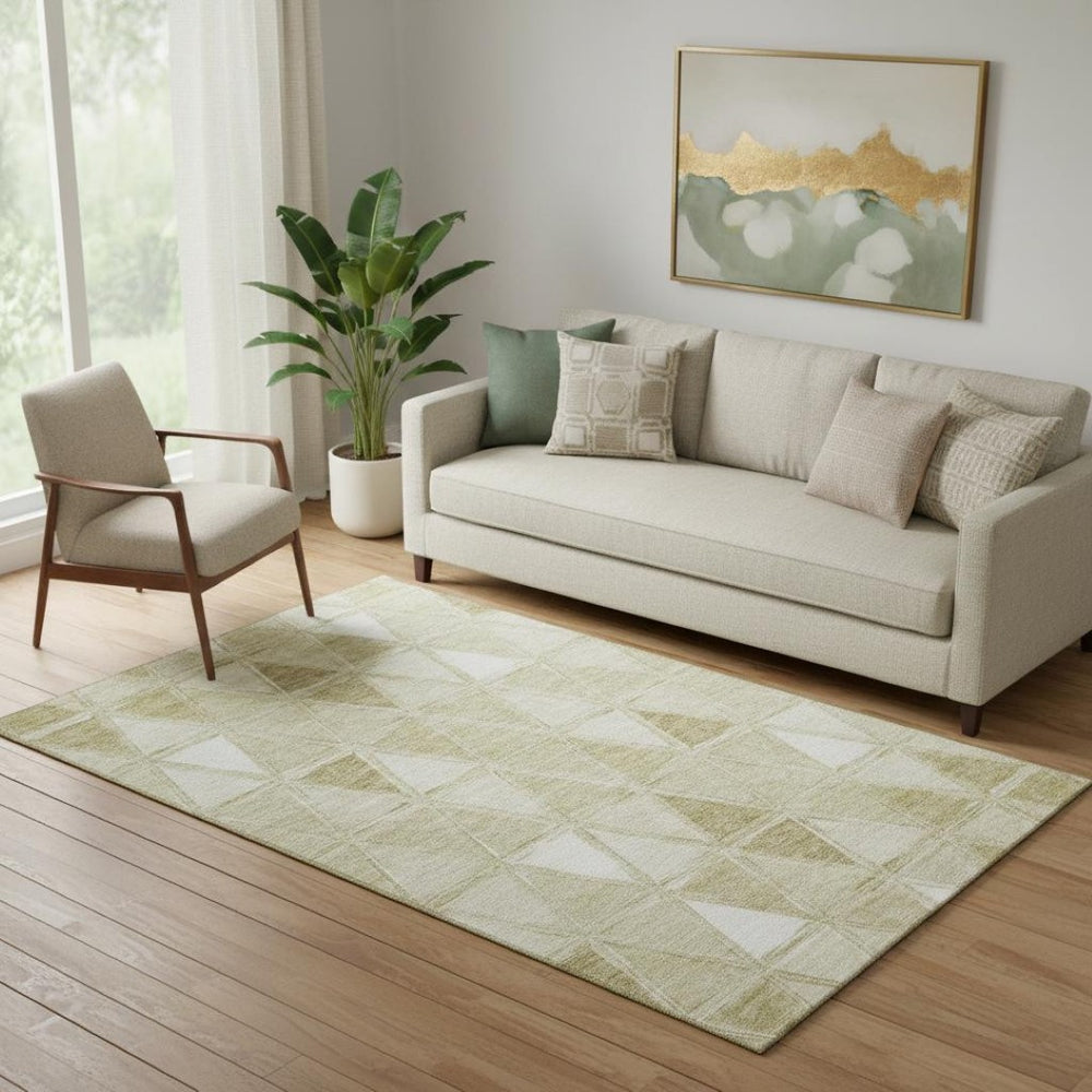HomeRoots 5' X 8' Modern Khaki & Ivory Geometric Area Rug - Washable, UV Protected & Stain-Resistant Design 657637