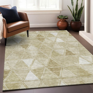 HomeRoots 5' X 8' Modern Khaki & Ivory Geometric Area Rug - Washable, UV Protected & Stain-Resistant Design 657637